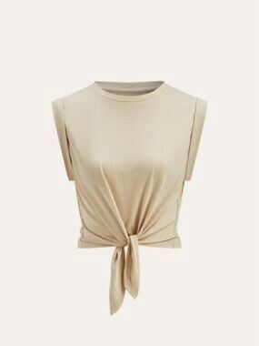 Commense Beige Tie-Front Crop Tank